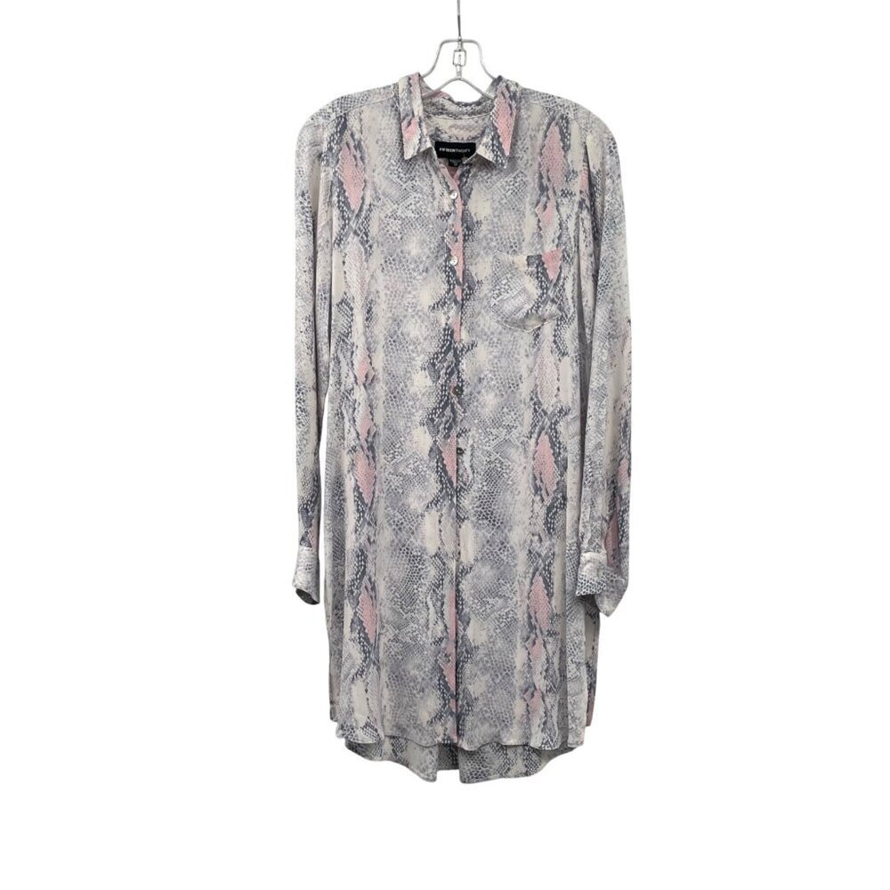 Fifteen Twenty Womens Snake Print Button Up Tunic Top Long Sleeve Medium Sheer